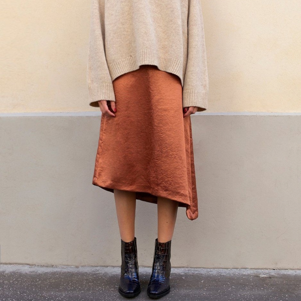 Frankie Shop Bronze Sheen Asymmetric Satin Skirt